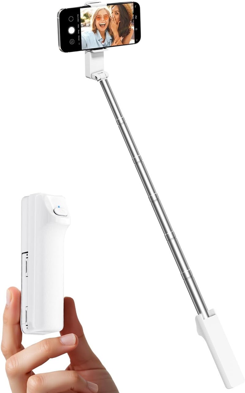 Viozon Portable Selfie Stick, Lightweight Extendable Stainless Steel Tube,All-in-One Compact Selfie Stick with Wireless Remote Compatible with 4-7" iPhone/Android Phones for Vlog/Travel/Filming, W - Image 1